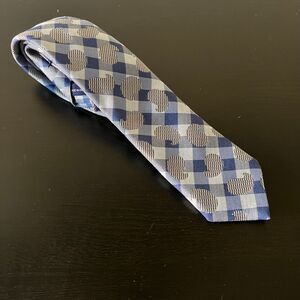 Geoff Nicholson Silk Wool Tie Blue Gray Plaid Houndstooth Polka Dot Made Italy